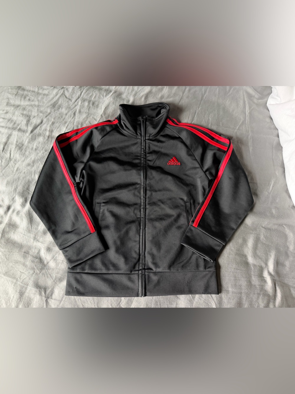 adidas Black Jacket with Red Stripe Details